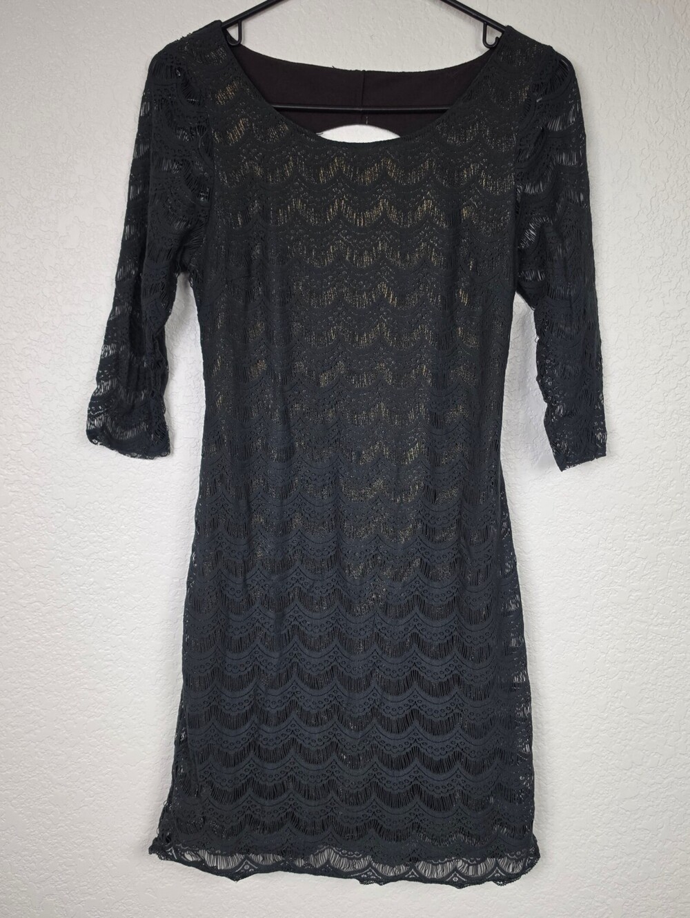 Vintage Free People Gold Forest Green Lace Small Mini Dress